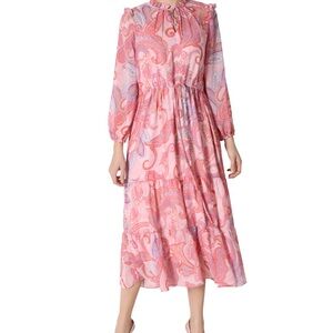 Julia Jordan Pink and Purple Paisley Long Sleeve Dress 14 NWOT